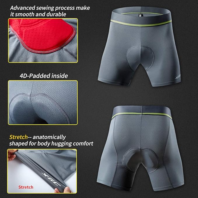 XGC Men's Cycling Underwear Shorts with High-Density High-Elasticity and Highly Breathable 4D Gel Padded