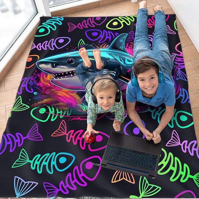 Shark Blanket Boys Blanket for Kids Teens Gift for Son Grandson, Soft Cozy Fuzzy Warm 60 x 50 Inches Flannel Throw for Chair Sofa Room Decor Travel