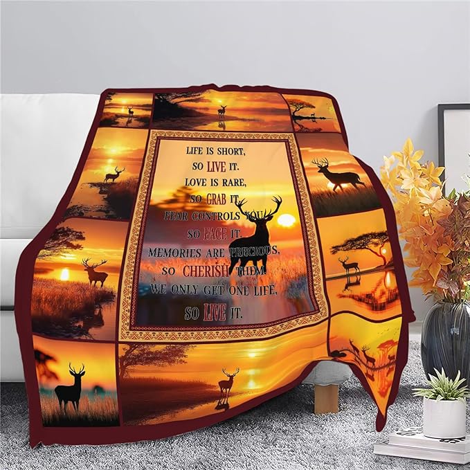 Deer Throw Blanket Deer Elk Stuff Gifts for Kids Girls Boys Adults Women Men Soft Cozy Warm Plush Fluffy Fuzzy Fleece Blanket Decor 60''X80''