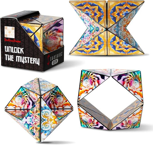 Shashibo OCTA Shape Shifting Sensory Fidget Toy – Magnetic STEM Brain Teaser Game Gift for Smart Kids 8-12, Teens and Adults with endless shape possibilities – Pairs All Shashibo Cubes (Atlantis)