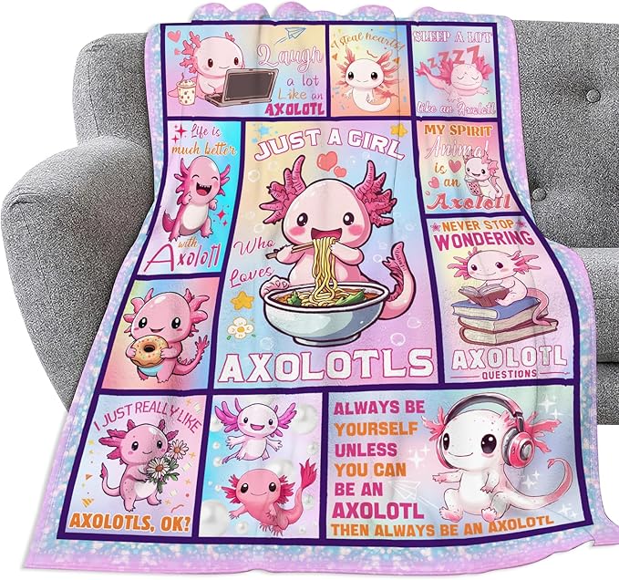 Axolotl Throw Blanket Ultra Soft Just A Girl Who Loves Axolotl Flannel Blanket Lightweight Cozy Blankets Gift for Women and Men Couch Sofa Bed 50" x 40"