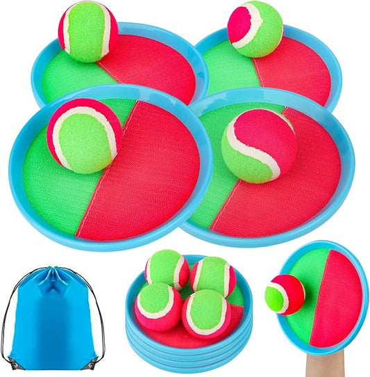 Toss and Catch Ball Set Outdoor Indoor Beach Games Kids Toys with 4 Paddles 4 Balls 1 Storage Bag Playground Balls for Kids