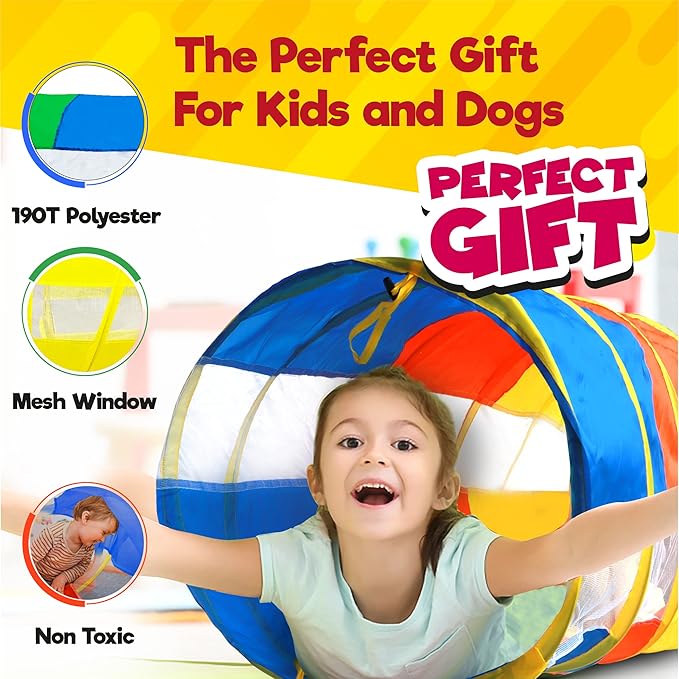 Hide N Side 2-Pack 6ft/12ft Crawl Through Play Tunnel Toy, Pop up Tunnel for Kids Toddlers Dogs Babies Infants & Children Gift Indoor & Outdoor Tube