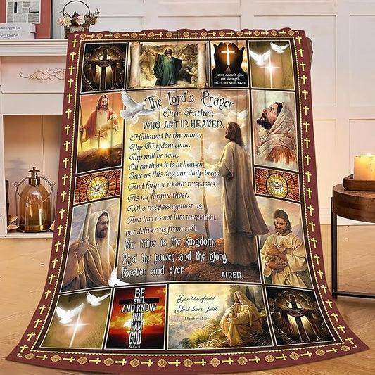 Christian Blanket Inspirational Scripture Religious Spiritual Jesus Prayer Faith Throw Blanket Catholic Gifts for Adults Women Men Super Soft Cozy Plush Fluffy Fuzzy Fleece Blanket Decor 40''X50''