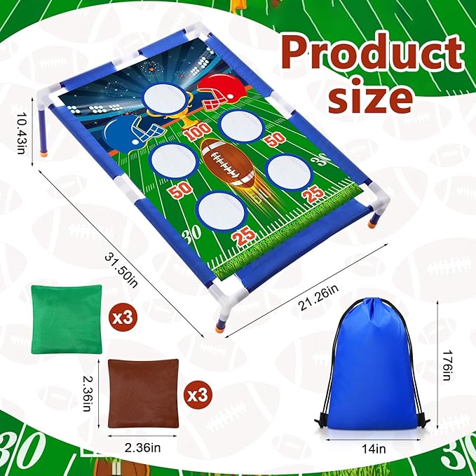 Football Bean Bag Toss Games with 6 Bean Bags Portable PVC Framed Cornhole Game Set for Family Holiday Birthday Party