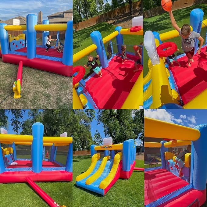 AKEYDIY Bounce House Ball Game Park, Large Bounce House for Kids 8-12, Sports Mania Bouncy House with Large Bounce Area/Dual Slides Inflatable Bouncer with Blower - Huge16ft x10ft