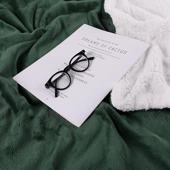 NANPIPER King Size Sherpa Blanket, Soft Fleece Throw for Bed, Reversible Thick Fuzzy Blanket for Winter (Olive Green, 90x108 inches)