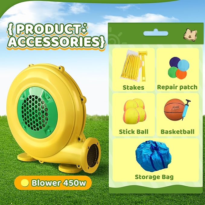 Bounce House with Slide for Kids, Inflatable Bouncy Castle with Blower, Basketball Hoop and Toss Game for Parties