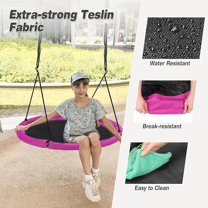 RedSwing 43" Flying Saucer Swing for Kids Outdoor, Large Round Tire Swings for Trees and Swingset, Strong Heavy Duty for Outside Playground,500LBS Weight Capacity, Purple