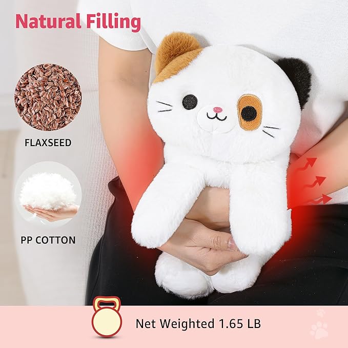 Onsoyours Original Heatable & Weighted Calico Cat Stuffed Animals, 15 inch Microwavable Kitten Plushie for Warmth & Stress Relief - Comfort Soft Plush Toys for Kids and Adults