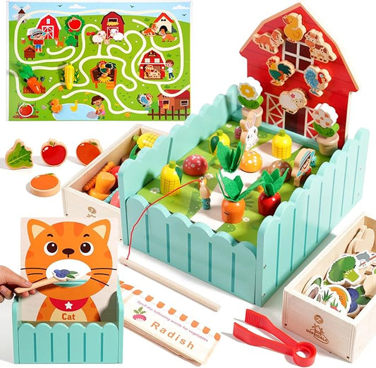Montessori Toys for 2 3 4 5 Year Old Boys & Girls, Wooden Farm Sensory Toddler Toy,Preschool Learning Educational Activities Toys Fine Motor Skills Development, Ideal Birthday Gift Kids