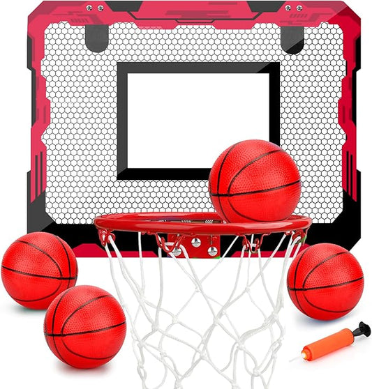 Indoor Mini Basketball Hoop Set, Upgrade Wall Mount Basketball Hoop for Wall Yard Outdoor, Over Door Room Hoops Game with 4 Balls Shatter Resistant Backboard -Complete Accessories Included