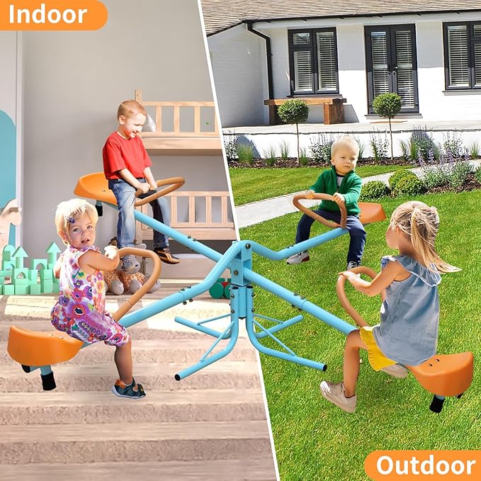 4-Seat Spinning Seesaw for Kids Outdoor - Heavy Duty Stainless Steel Teeter Totter, Backyard Playground Equipment Ages 3-8, Multi-Color Swivel Base (72"x72")