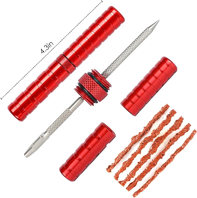 BWSHLF Tubeless Bike Tire Repair Kit for MTB and Road Bicycle Tires, Puncture Kit Include Bacon Strips Embedding Tool Red