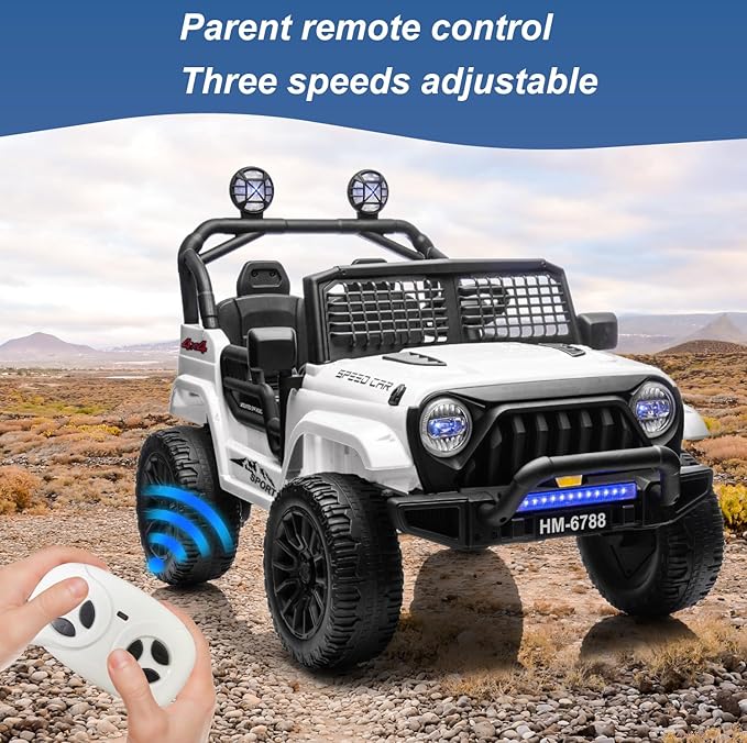 24V 2-Seater Electric Car for Kids, 24V Ride on Car with Remote Control, with 3 Speeds Adjustable, LED Headlight, Bluetooth, Music Player, Ride on Toys for Boys or Girls-White