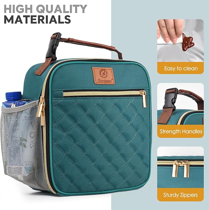 Lunch Box for Women Men Kids Girls Teen Adults,Insulated Lunch Bag with Bottle Holder,Small Lunch Box Cooler Lightweight Reusable LunchBox for Work Office School Travel Picnic-Lake Green