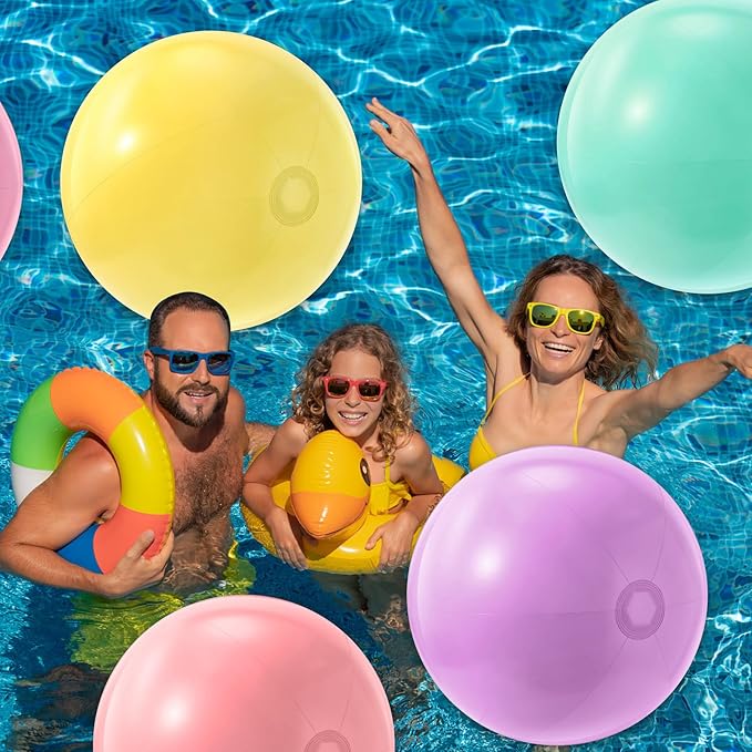12 Pcs Inflatable Beach Balls Bulk Macaron Color Jumbo Large Beach Balls Pool Game Toys for Summer Swimming Back to School Party Games Water (24 Inch)