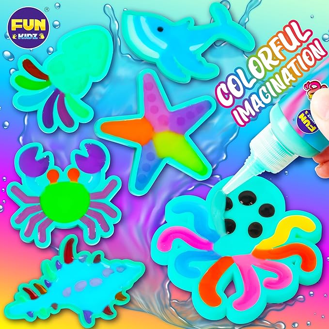 Ocean Magic Water Elves Toys Kit, FunKidz Aqua Squishy Craft Kit for Kids 25 Bright Ocean Colors Gel 16 Ocan Creature Molds Great Birthday Gift for Boys Girls Summer Activities
