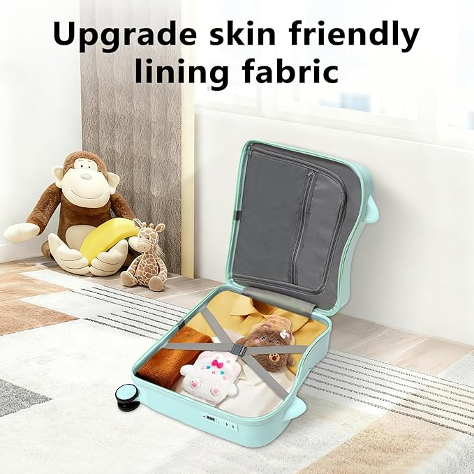18 inch Children's Ride On Trolley, Kids Ride On Luggage with Universal Wheel, Kids Ride-On Suitcase, Waterproof Unisex Boys Girls Travel Suitcase (Mint Green)