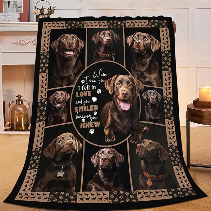 Labrador Blanket Gifts for Girls Boys Chocolate Lab Dog Lovers Throw Blankets Cozy Plush Fleece America Flag Flannel Fuzzy 50"X40"