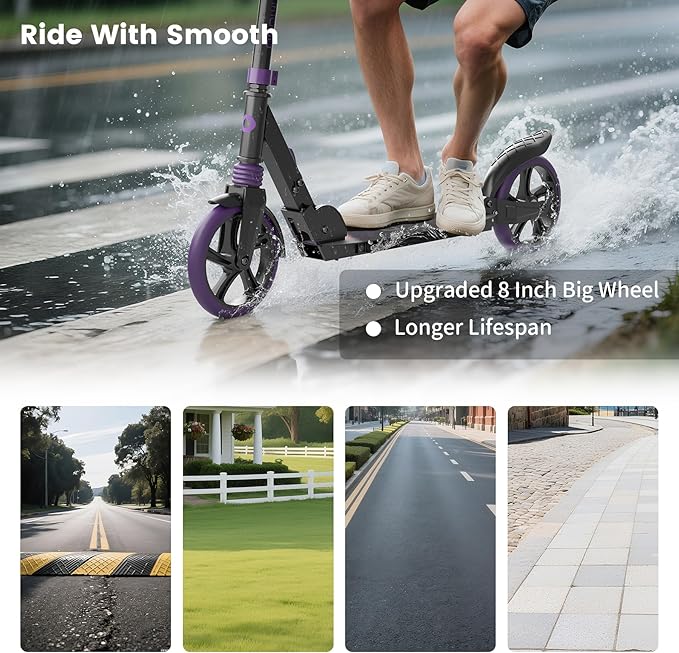 Kick Scooter for Kids 5-12 with Suspension, Teens, Foldable Lightweight Scooter with 8 Inch Wheels, Max Load 240 LBS