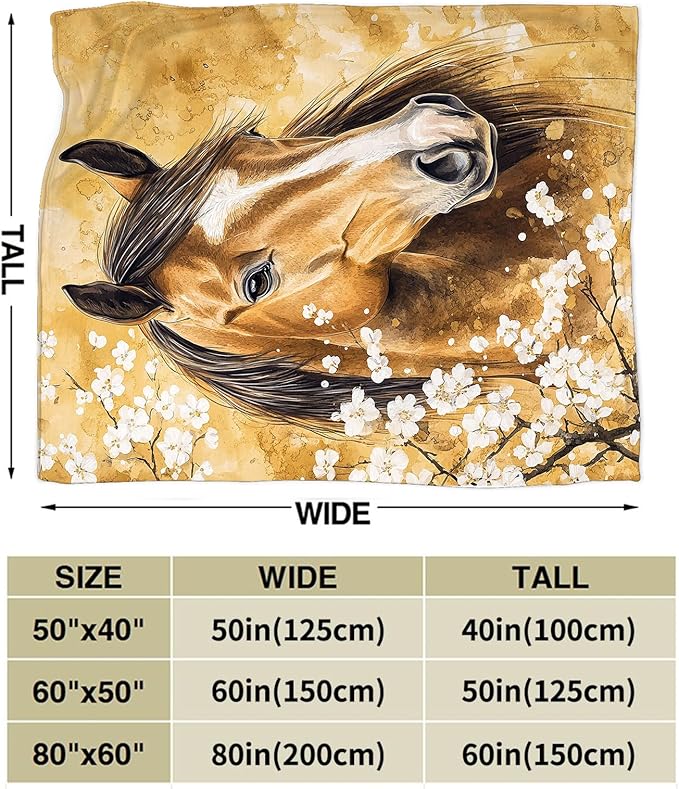 Horse Blanket Gifts for Girls Horse Stuff Throw Blanket Cozy Plush Fleece Flannel Animal Flower Blankets for Lovers Decor Boys Women Men 50"X40"