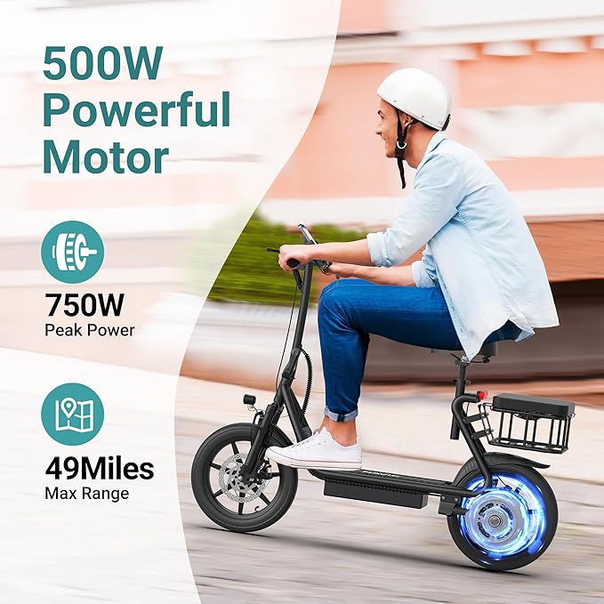 NAVIC Electric Scooter with Dual Suspension/Braking, 350W/500W Motor, 19/22 Mph, Max 22/27/49Mi Range, Foldable E Scooter for Adults with App