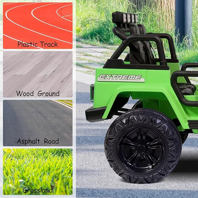 OTTARO 2 Seater Ride on Car Truck, 12V Large Electric Cars Vehicles, 2 Seater Battery Powered Cars for Kids with Remote Control, Spring Suspension, LED Lights, Music(Green)