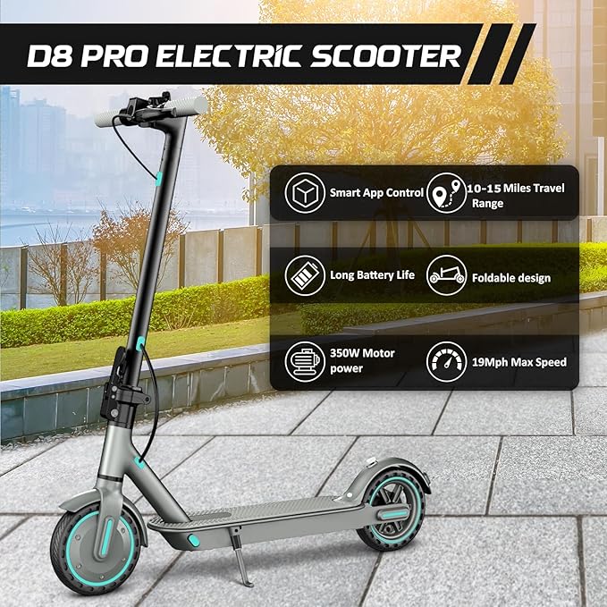 Electric Scooter for Adults & Teens, 350W Motor, 19 MPH Top Speed, 15/21 Miles Range, Foldable E-Scooter with 8.5" Honeycomb Tire, Escooter with Dual Braking System and App Control