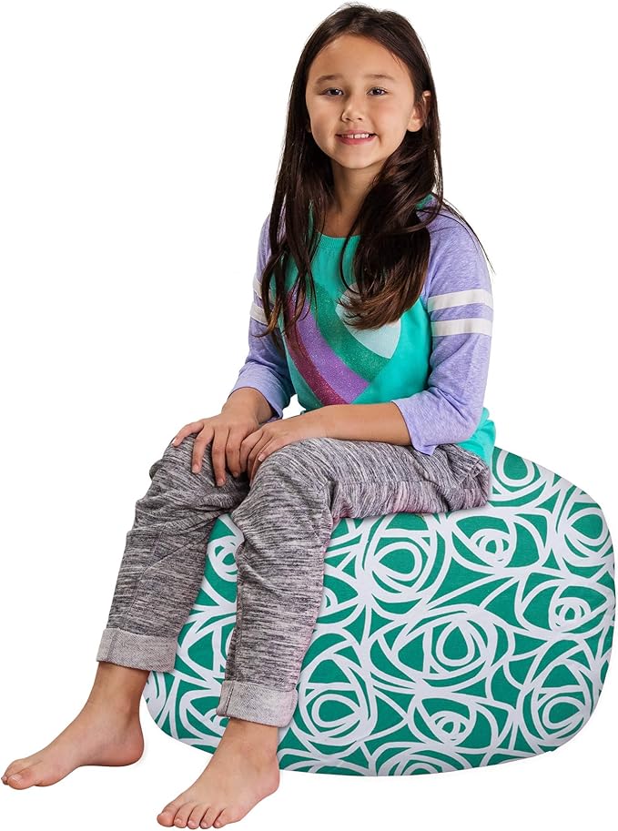 Posh Creations Kids Stuffed Animal Storage Bean Bag Chair Cover - Childrens Toy Organizer, Medium-27in, Canvas Roses Mint