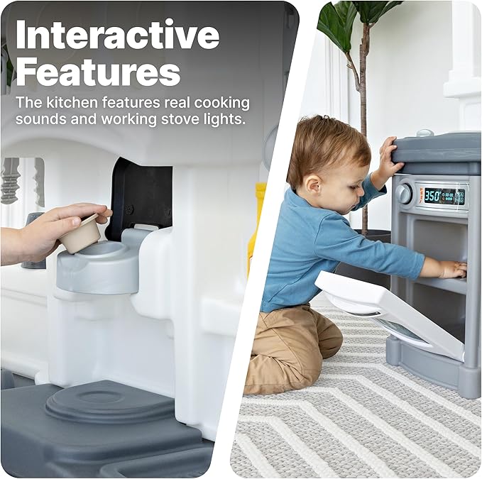Step2 Fun with Friends Kids Kitchen Playset, Indoor/Outdoor Kitchenette, Interactive Play with Lights and Sounds, Durable Plastic, Includes 25 Piece Toy Accessories, Toddlers 2+ Years Old, Gray