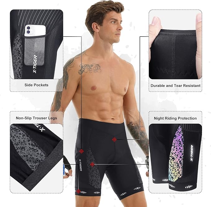X-TIGER Men's Cycling Shorts with Back Pocket,5D Gel Padded Bike Shorts for Men,Mountain Road Biking Riding Half Pants Tights