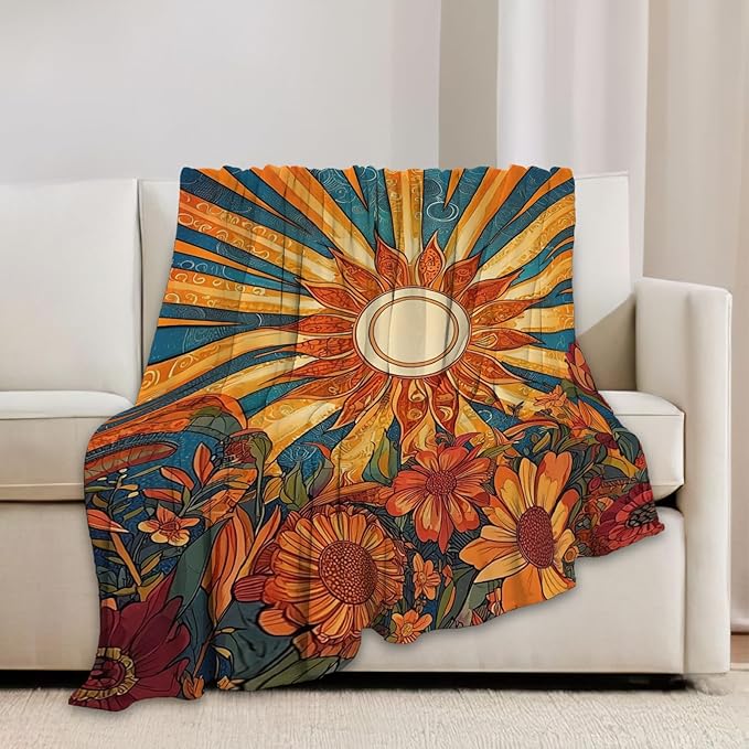 Sunflower Blanket Boho Sunrise Floral Throw Blankets Gifts for Girls Boys Kids Sunflower Lovers Soft Cozy Fleece Plush for Couch Sofa Bed 50"x40"