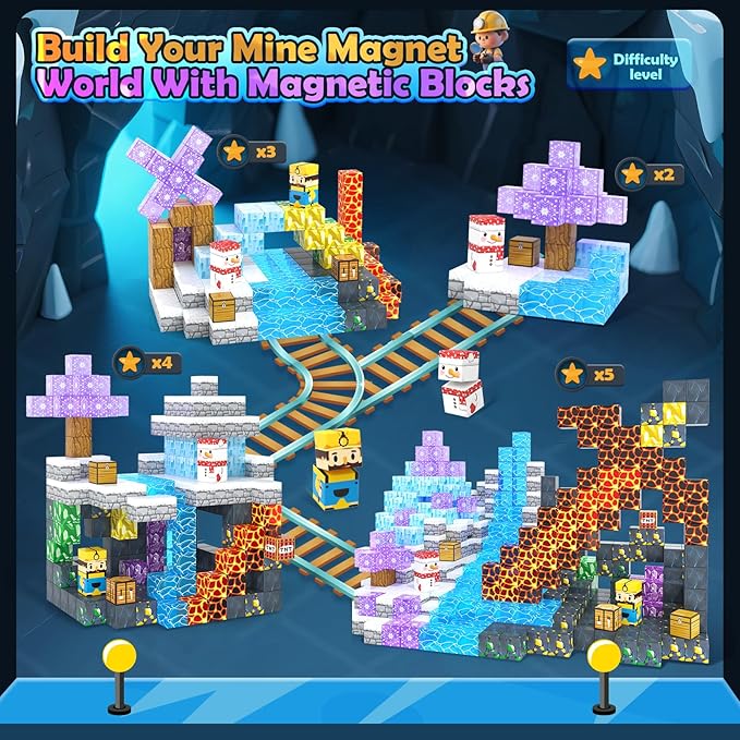100PCS Large Magnetic Blocks-Build Mine Magnet World Ice Mine Sword Toddlers Toys for Kids Magnet Transparent Building Blocks Sensory Learning Toys for Boys and Girls Ages 3 4 5 6 7 8-12 Birthday Gift