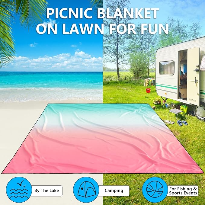 Beach Blanket Waterproof Sandproof Beach Mat 79" X 83"/10'x9'for 2-8 Adults Quick Drying Outdoor Picnic Mat Beach Accessories for Travel, Camping, Hiking
