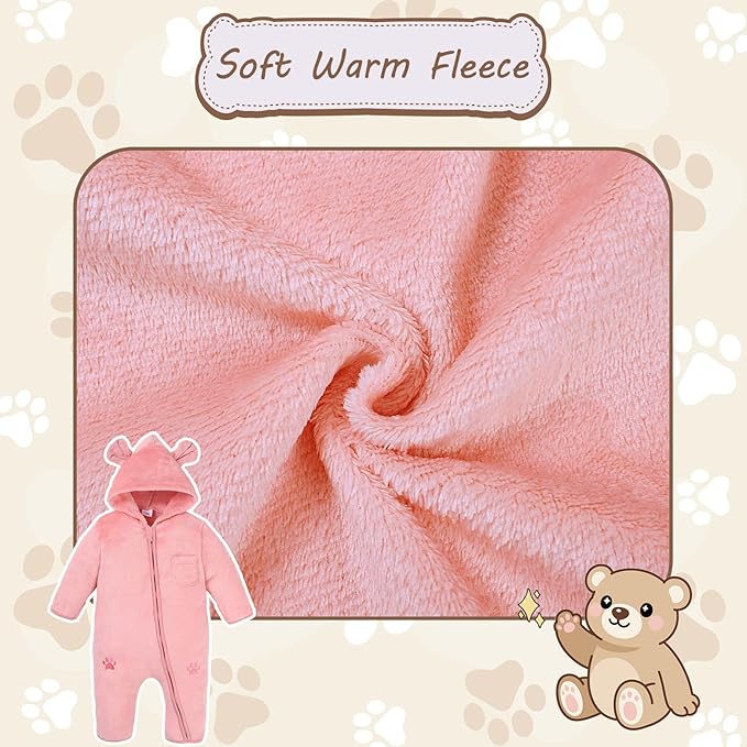 Newborn Snowsuit Baby Boy Bear Outfit Infant Girls Fleece Warm Jumpsuit Romper Winter Hooded Clothes