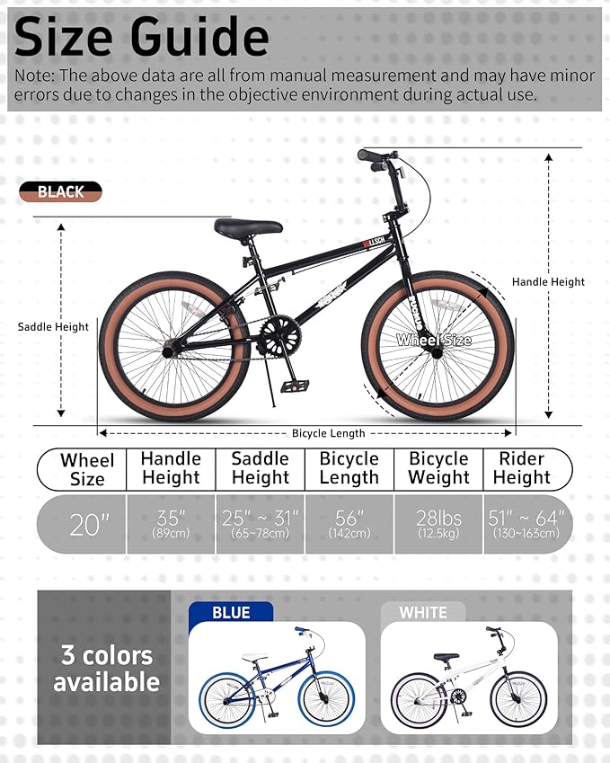 Freestyle BMX Bikes 20 Inch Kids Bicycle with 4 Pegs for 8-15 Years Old Teens, Boys, Girls, Beginner-Lever Riders,Multiple Colors