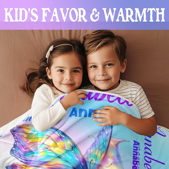 Custom Girl Blanket with Name Personalized Butterfly Blanket Customized Soft Throw Blanket for Newborn Toddler Teens Baby Shower Birthday