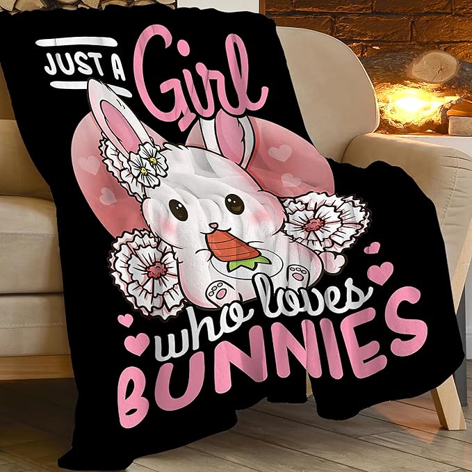 Bunny Blanket Cute Rabbit Throw Blanket Gifts for Kids Girls Boys Adults Women Super Soft Cozy Plush Fluffy Fuzzy Fleece Blanket Decor 40''X50''