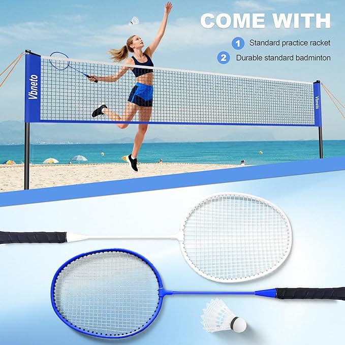 Badminton Set, Portable Outdoor Anti-Sag System – Official 20ft x 5ft Easy Setup Durable Net with 4 Rackets, 3 Shuttlecocks & Carry Bag for Backyard, Lawn or Beach Family Fun