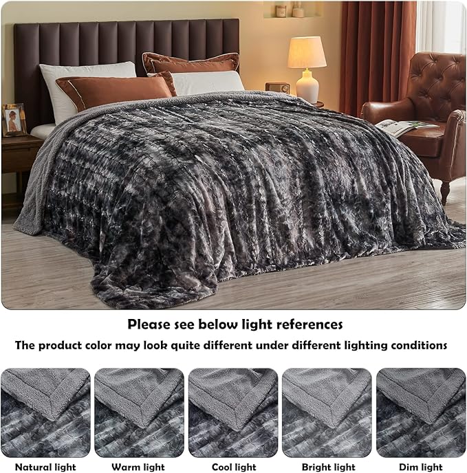 NEWCOSPLAY Super Soft Faux Fur Blanket Twin Size Grey Sherpa Fuzzy Plush Warm Blanket for Sofa Bed (Grey, Twin(60"x80"))