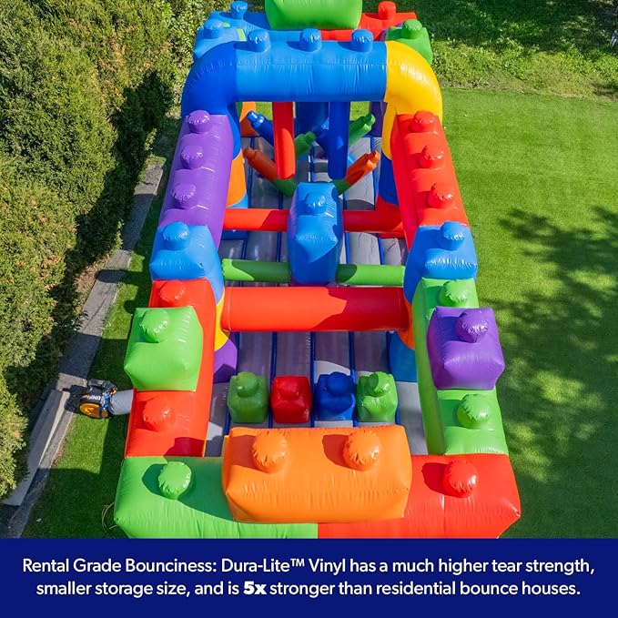 Herokiddo Block Party 20’ Inflatable Obstacle Course Commercial Grade PVC, Fun Backyard Challenge for Kids and Adults, with Air Blower Included