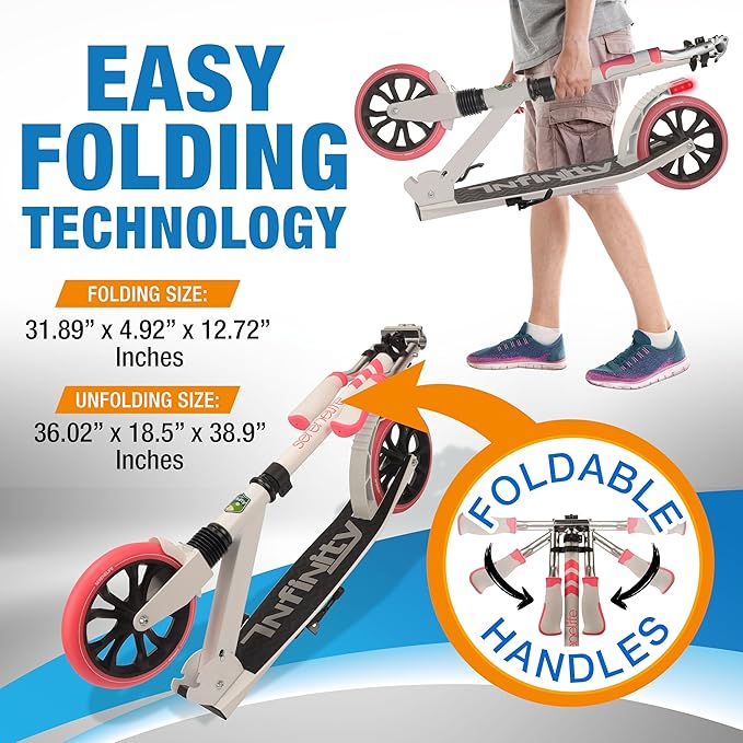 SereneLife Kick Scooter Adult Teenagers Kids- 2 Wheel Kids Scooter with Adjustable T-Bar Handlebar - Alloy Anti-Slip Deck - Portable Folding Scooters for Kids with Carrying Strap