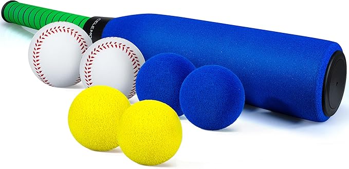 22 Inch Kids Foam Soft Baseball Bat Toys with 6 Balls for Kids Toddlers Youths Outdoor Indoor Sport T Ball Game Playing, Blue