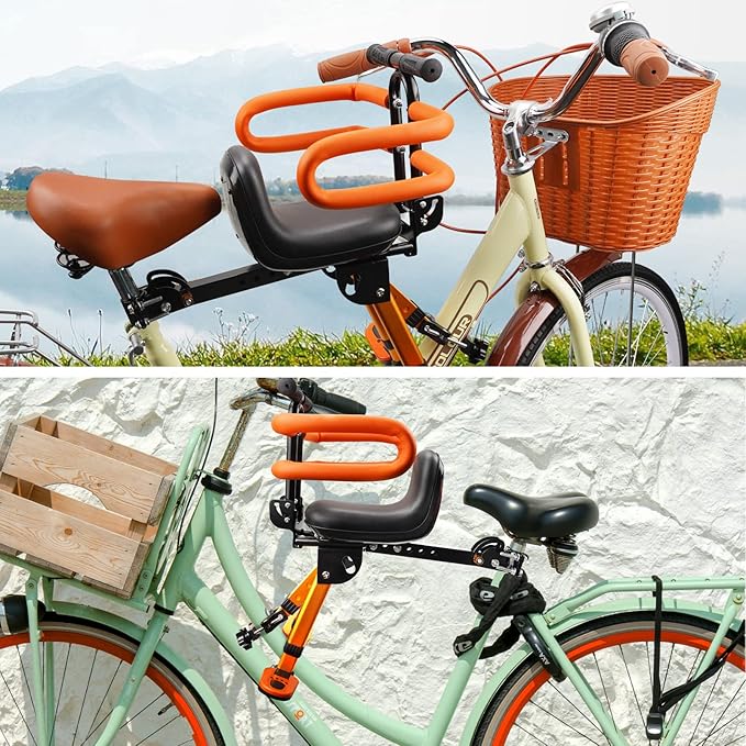 Kids Bike Seat with Handlebar Attachment, Detachable Front Mounted Child Bicycle Seats with Foot Pedals for Children 2~5 Years, Compatible with All Adult Mountain Bikes (Handle+Seat)