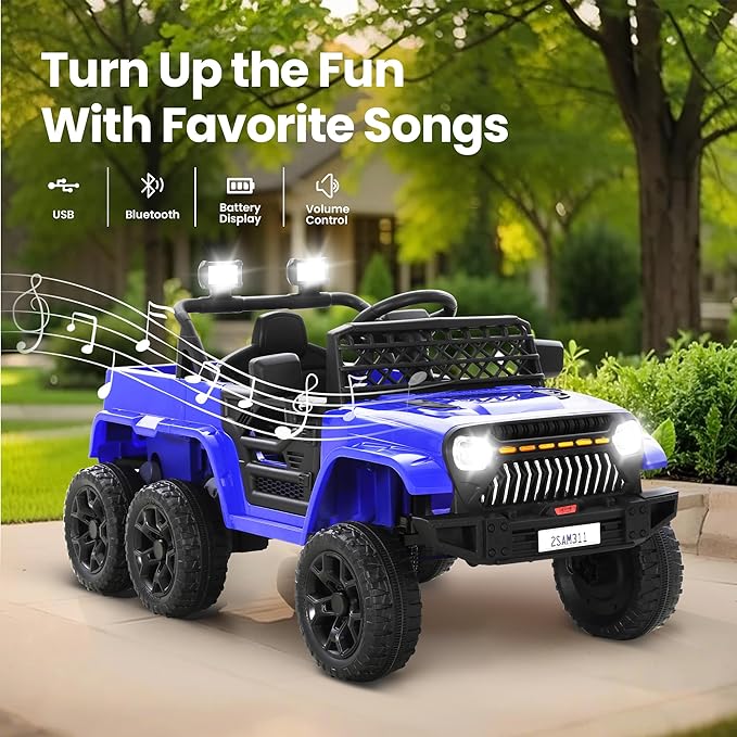 12V Power Wheels Jeep for Kids - Ride On Truck Car w/2WD/4WD Switch w/Parent Remote Control, 6 Wheels Suspension Electric Car for Kids, Blue
