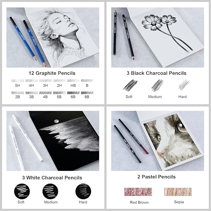 112 Drawing Set Sketching Kit, Pro Art Supplies with 3-Color Sketchbook & Coloring Book, Neon, Colored, Watercolor, Metallic, Graphite, Charcoal Pencils, Gift for Artists Adults Teens