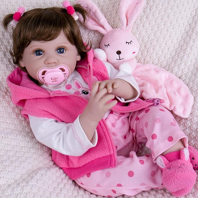 Milidool Lifelike Reborn Baby Dolls Girl, 22 inch Realistic Silicone Baby Doll Weighted Soft Body Baby Doll Real Life Baby Dolls with Accessories for 3+ Year Old Girls Gifts, Pretend Play, Collection