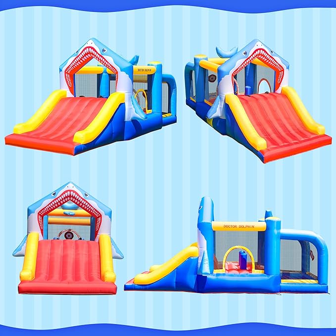 Bounce House Toddler Ball Pit Inflatable Slide Bouncer Jumper Shark Bouncy Castle Park for Kids 2-12 Indoor or Outdoor, Wet and Dry