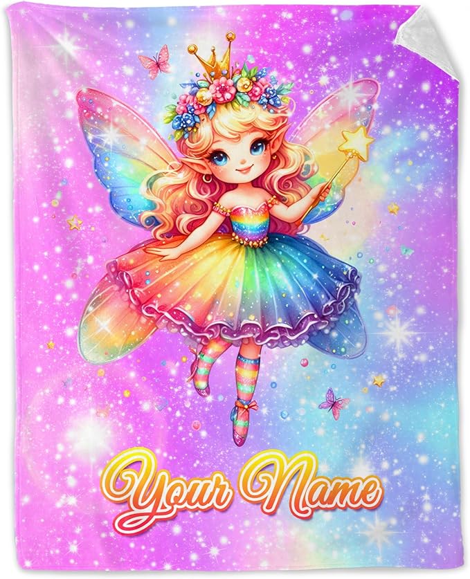 Personalized Blanket for Girls, Kids - Fairy Blankets Pink Cute Lightweight Throw Decor Gifts for Couch, Bed & Travel